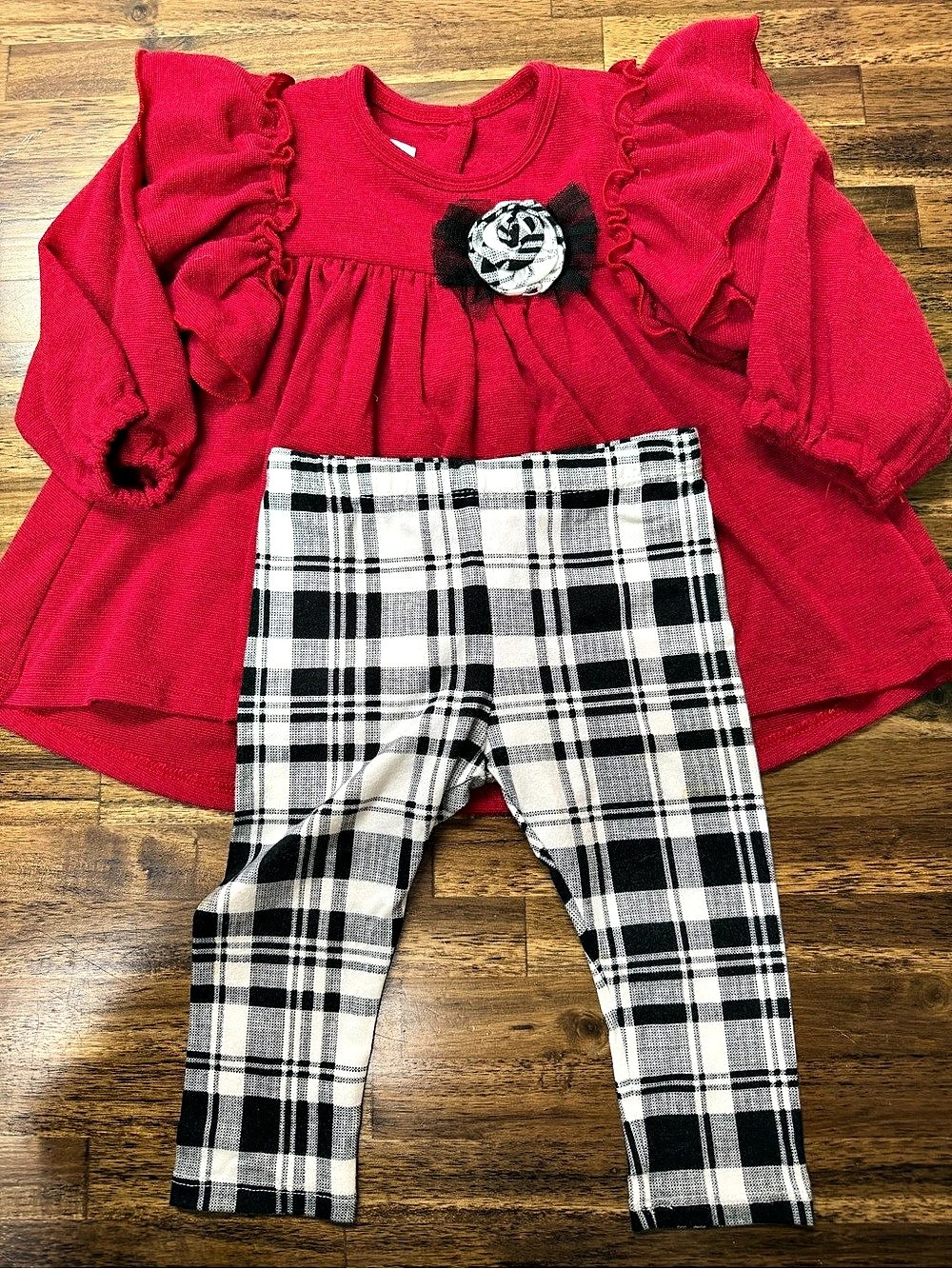 Girls Plaid Ruffle Top & Pants Set